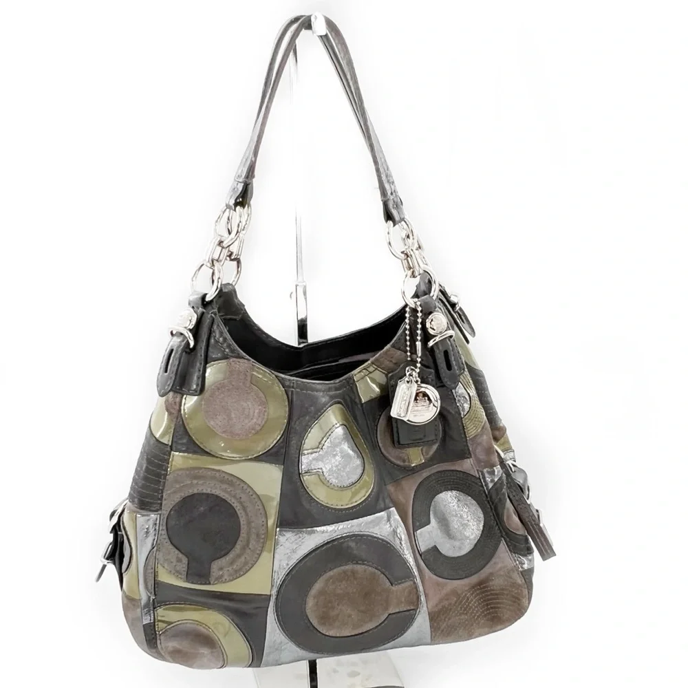 Coach Mia Inlaid C Maggie Leather & Suede Hobo Shoulder Bag, Gray/Silver/Lilac - Picture 17 of 17